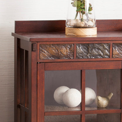 SEI Furniture - Camino Mission Faux Slate Sideboard And Display Curio - Transitional Design, Brown Finish - Ideal for Living Room, Dining Room (CM2900)