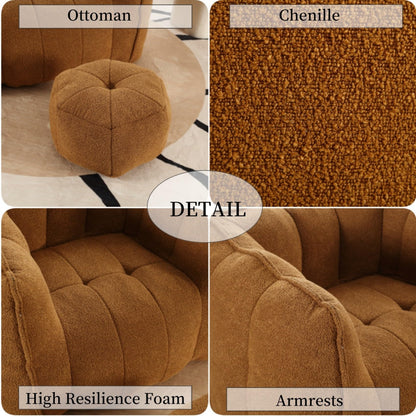 KEIKI Chenille Giant Bean Bag Sleeper Chair with Ottoman, Adults and Kids Lazy Floor Sofa Couch, High Resilient Foam Comfy Reading Chaise Lounge Recliner for Living Room Bedroom, Khaki