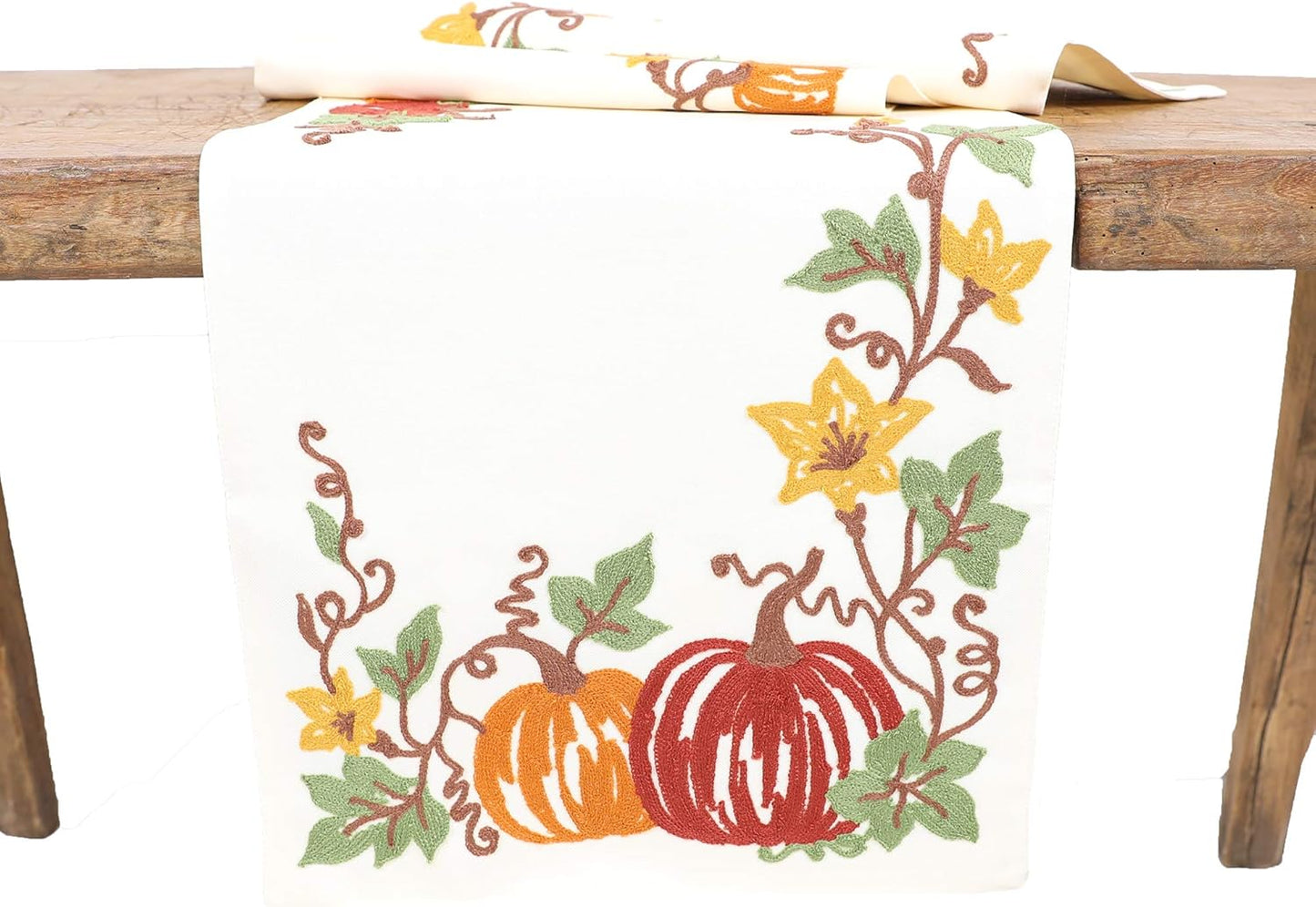 Manor Luxe Table Runner, Happy Fall Pumpkins, 16"x36", Cream