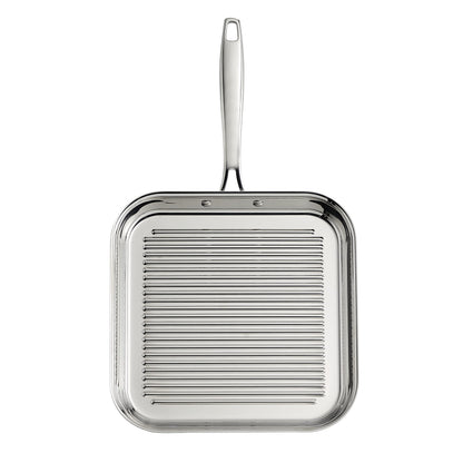 Tramontina Signature Tri-Ply Clad Stainless Steel 11-Inch Square Grill Pan, Induction-Ready, Dishwasher-Safe, NSF-Certified, Made in Brazil