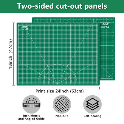 ArtAt Self Healing Cutting Mat: 18″x 24″ Green Double Sided, Non-Slip 5 Layers PVC Durable A2 Sewing Craft Mat for Rotary Cutter, Use for Quilting, Scrapbooking and Craft & Art Projects…