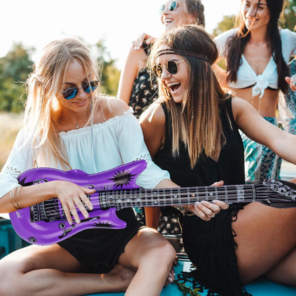 24 Set 80s 90s 12 Pcs Inflatable Guitars for Parties Bulk Blow Rock Star Guitar Rock and Roll Party Decorations Photo