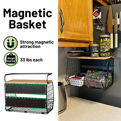 Ofiray-home Magnetic Shelf for Fridge with Wood Lid, Fruit Potato and Onion Storage Bins, Pantry Organizers & Storage, Large Container Magnetic Spice Rack for Refrigerator, Kitchen Counter, Cabinet