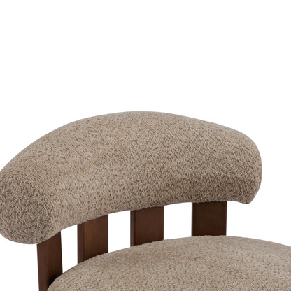 Merax Boucle Fabric Accent Chair, Modern Upholstered Barrel Armlesschair with Wooden Legs, Comfy Lounge Chair for Living Room Bedroom Office, Soft Reading Chair, Light Brown