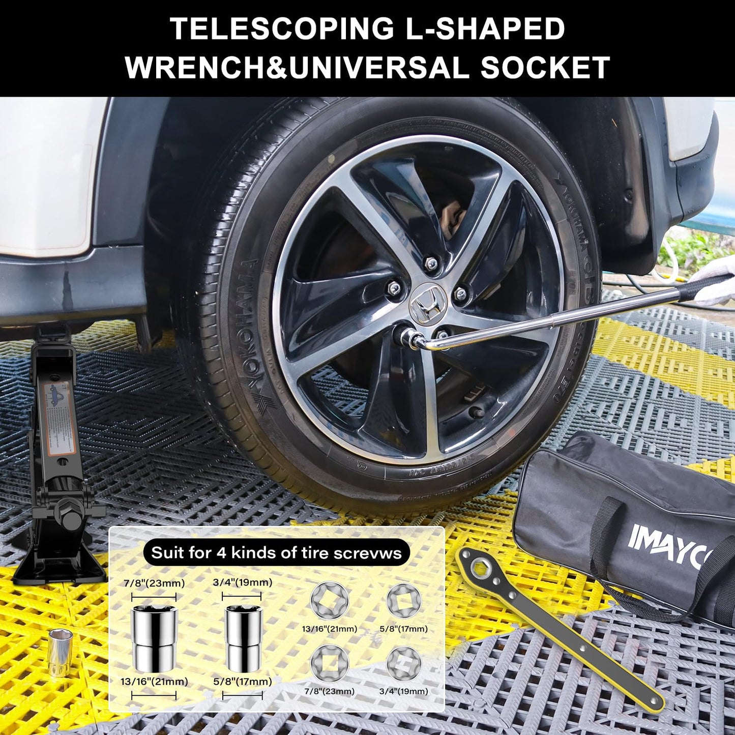 IMAYCC Car Jack Kit, Scissor Jack for Car 2 Ton (4409 lbs) Tire Jack Repair Kit,Spare Tire Changing Kit with Lug Wrench,Emergency Kit for Vehicle/Auto/SUV/MPV