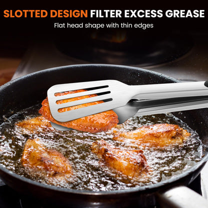 Kitchen Tongs for Cooking,Stainless Steel Spatula Tongs Locking Metal Tongs for Grilling/Barbecue/BBQ,Serving,Buffet,Perfect for Flipping Steak and Fish,Set of 2 (12 & 14 inch)