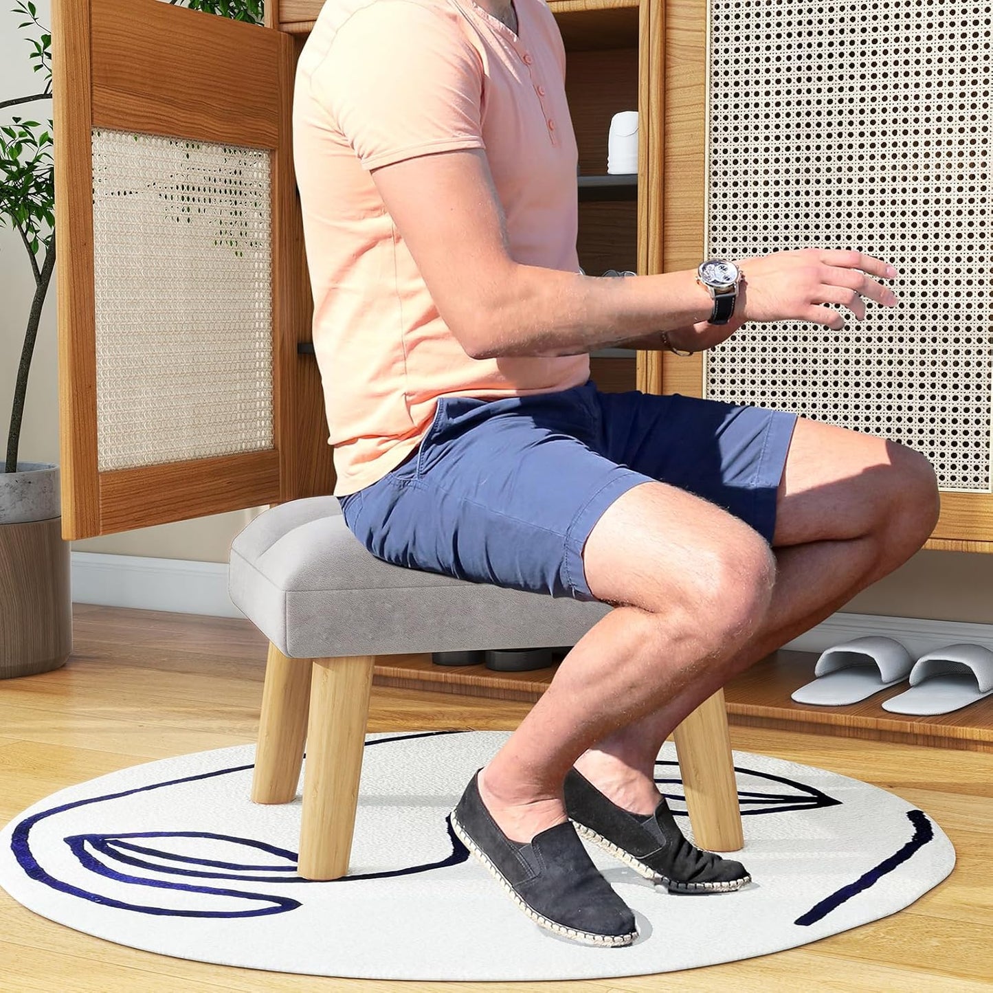 15.74" D11.81" W10.62" UHBD032G YMYNY Footstool, Small Ottoman Stool Chair with Wooden Legs, Modern Padded Sofa Seat