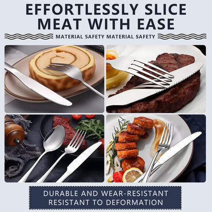 eieioo Silverware Set, Stainless Steel Cutlery Set for 2, Flatware Set Service 10 Pcs, Cutlery Utensil Sets with Knives, Spoons and Forks Sets, Mirror Polished, Dishwasher Safe (Set of 2)