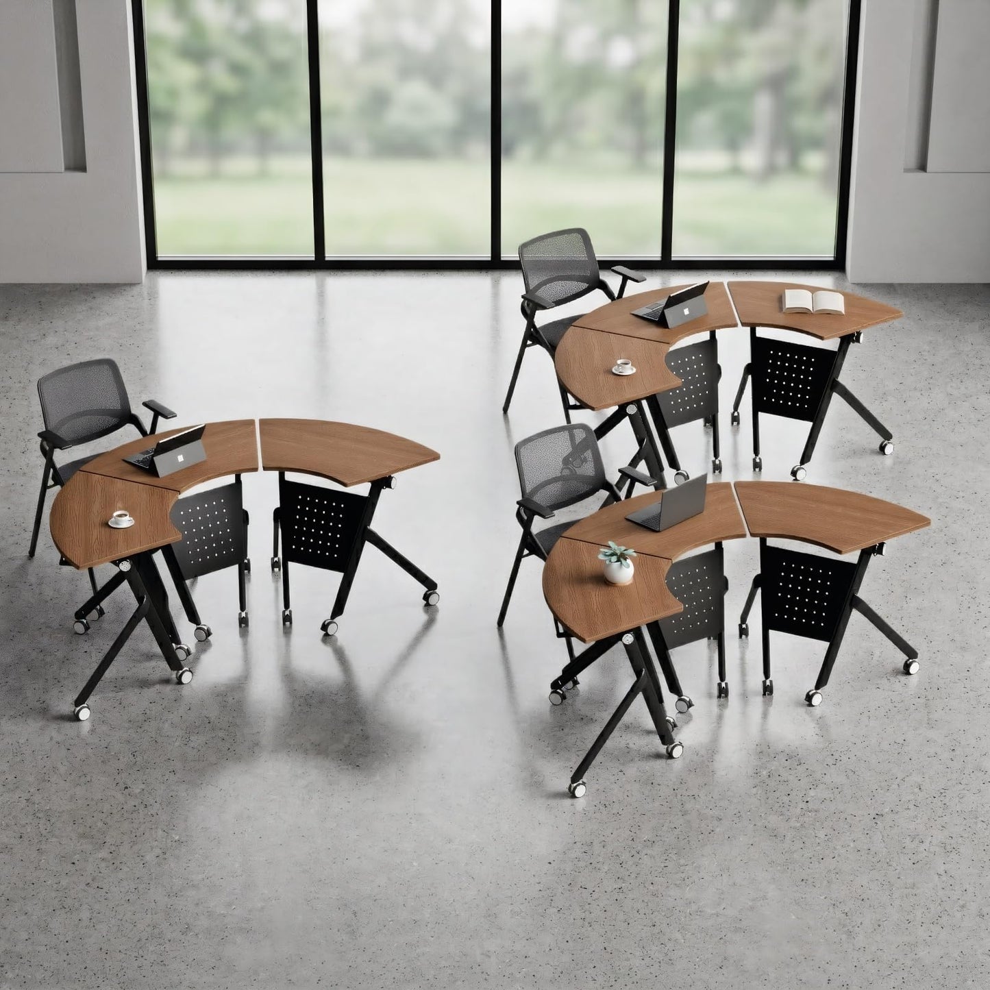 Usosidam Folding Conference Room Table with Wheels, Flip Top Mobile Training Room Tables, Modular Rolling Meeting Table, Space Saving Conference Tables for Office Classroom Seminar, 6-12 Person（8pcs）