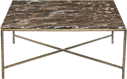 Meridian Furniture 77002Brown-CT Valen Collection Modern | Contemporary Coffee Table with Emperador Marble, Forged Iron Metal Frame, Dark Bronze Finish, 38" W x 38" D x 16" H, Brown/Antique Bronze