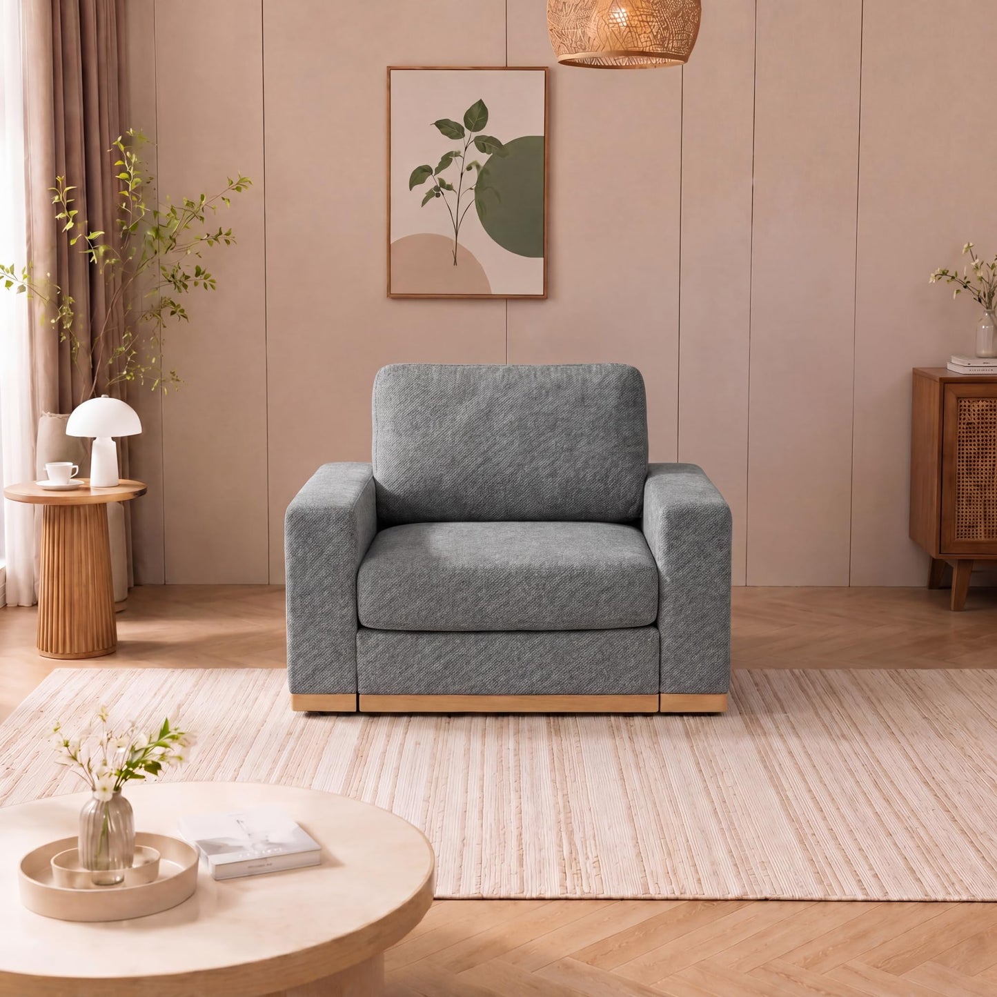 WEUP 42" Accent Chair for Living Room,Oversized Wide Single Sofa Chair,Chenille Fabric Armchair,Solid Wood Frame,Washable Covers，Spring Cushions,Easy Assembly for Small Spaces,Grey