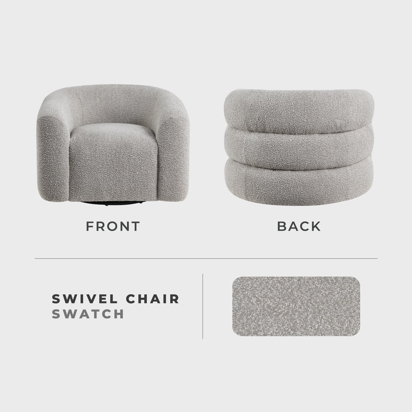 Lexicon Modern Swivel Accent Chair, Cozy Boucle Arm Chair with Plush Curved Back, Soft Stitching Cushions for Living Room/Bedroom/Office, Fully Assembled, Gray