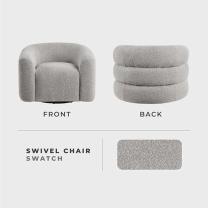 Lexicon Modern Swivel Accent Chair, Cozy Boucle Arm Chair with Plush Curved Back, Soft Stitching Cushions for Living Room/Bedroom/Office, Fully Assembled, Gray