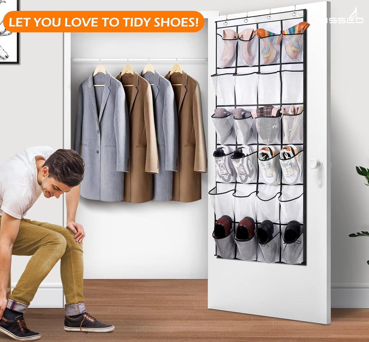 24 MISSLO Over The Door Shoe Organizer Large Mesh Pockets, White