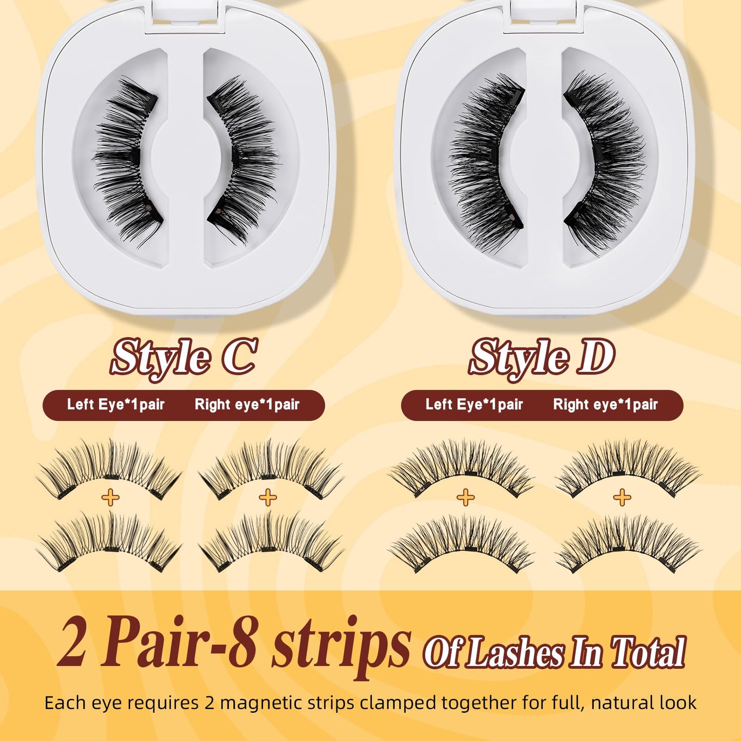 QUEWEL 2 Pairs Magnetic Eyelashes, Reusable No Glue Needed Magnetic Eyelashes Kit with Applicator Lash Clusters Kit without Eyeliner Easy to Wear and Remove (G-YC-C+D01)
