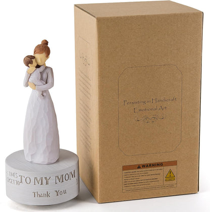 Mommy AIDLNS Music Box Gift for Mom Figurine, Mum and Baby Sculpted State Hand-Painted Collectible Musical Mother Day