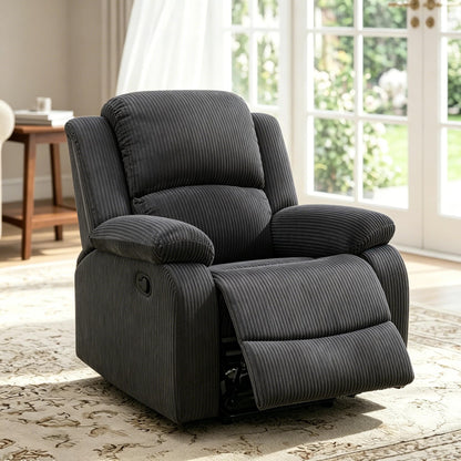 Trygoal Manual Recliner Chair, Nursery Rocking Chair, Corduroy Recliner Chair for Adults, Lazy Boy, Gaming Recliner wih Overstuffed Arms, Suitable for Home Theater, Living Room, Bedroom, Dark Grey