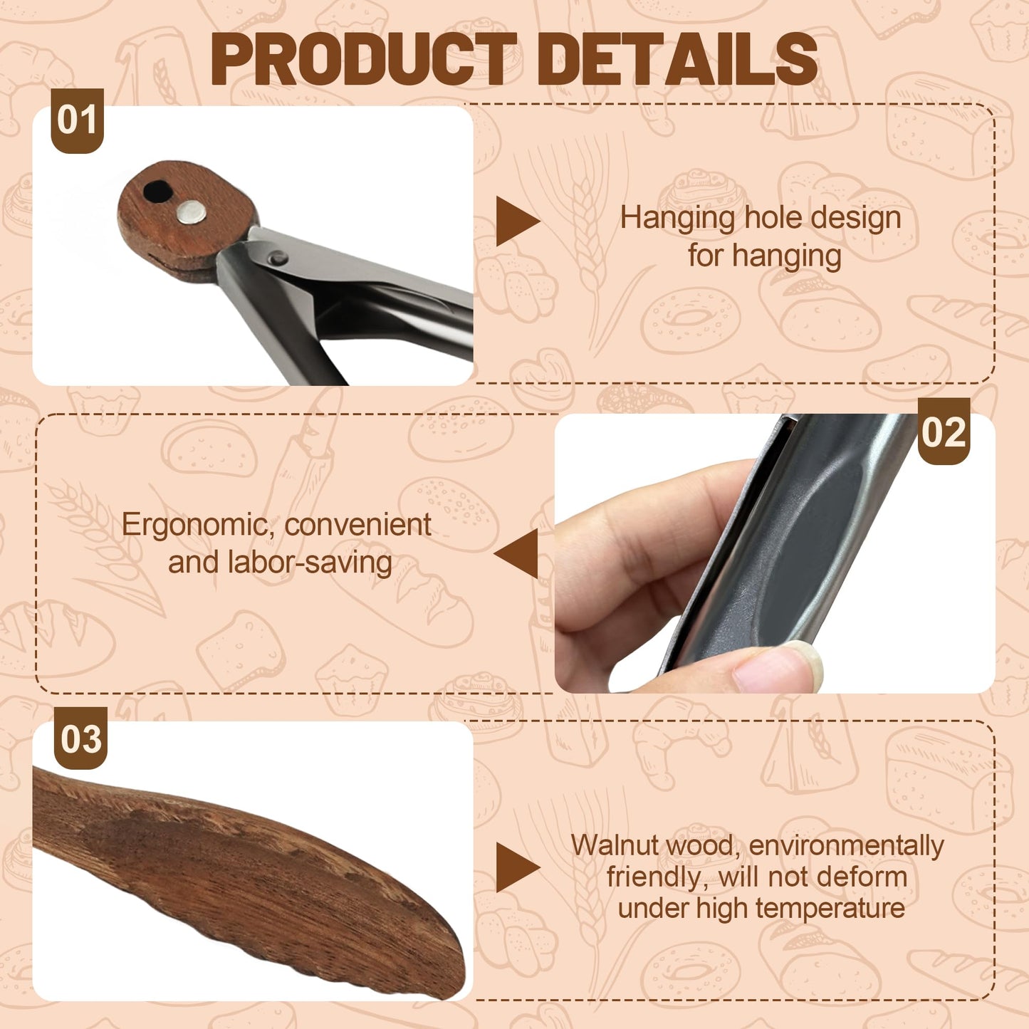 Wooden Tongs for Cooking, Multi-Purpose for Tossing Salads, Grilling, Flipping Food & Serving Bread - Strong Grip Walnut Wood Tips, Heat Resistant & Non-Deforming (12inch)