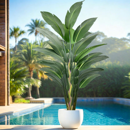 9FT Artificial Bird of Paradise Tree 106 Inch Large Faux Silk Plants Banana Leaf with 25 Trunks in Black Pot for Home Decor Living Room Office Bedroom