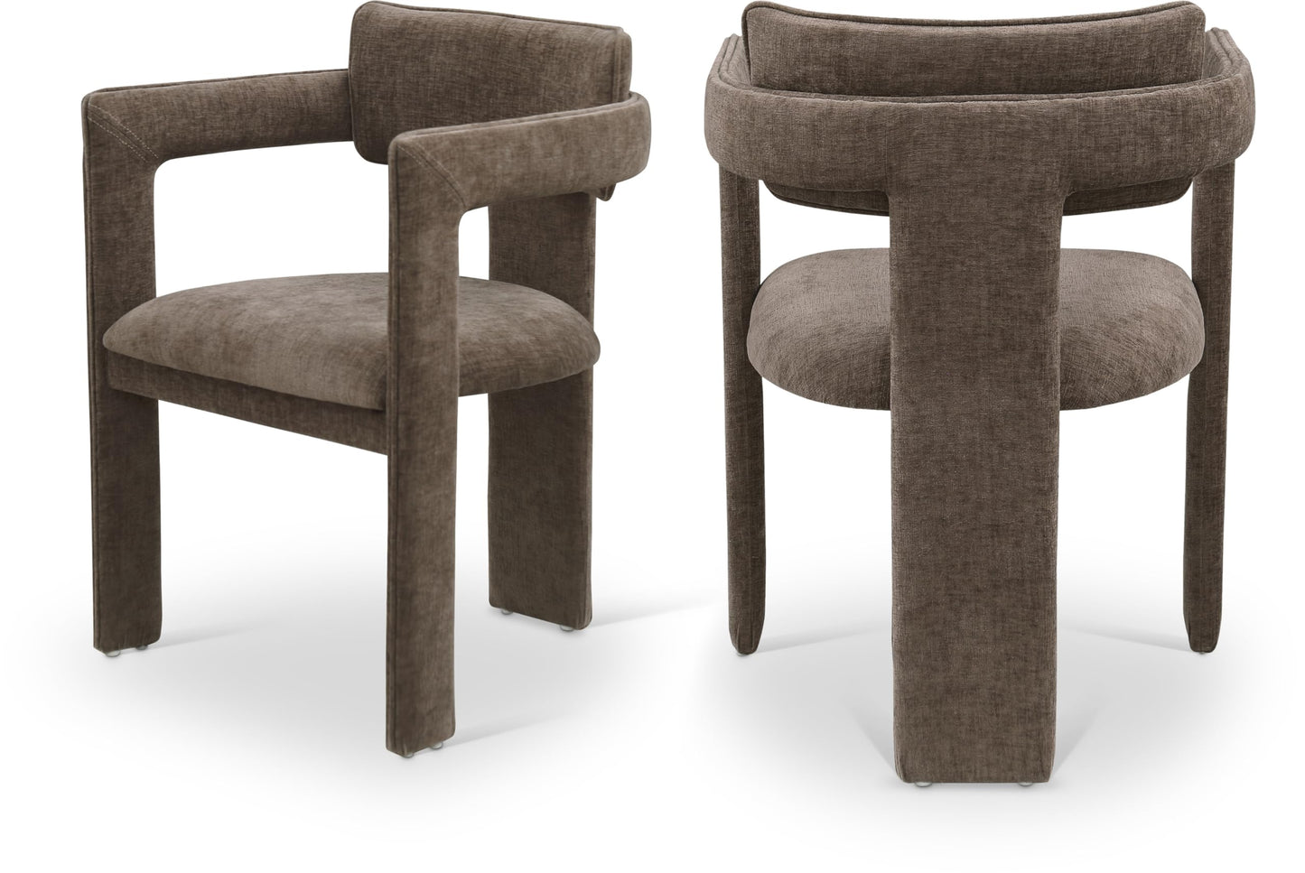 Meridian Furniture 11084Brown-C Brenda Collection Modern | Contemporary Dining Arm Chair/Accent Chair with Soft Brown Chenille Fabric, 23" W x 22.5" D x 31.5" H, Brown, Set of 2