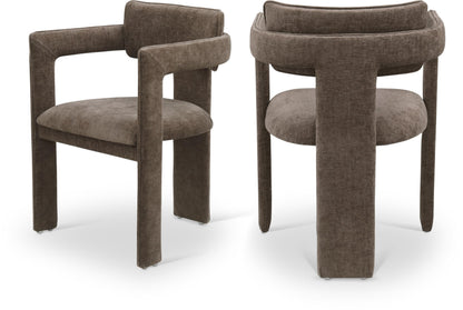 Meridian Furniture 11084Brown-C Brenda Collection Modern | Contemporary Dining Arm Chair/Accent Chair with Soft Brown Chenille Fabric, 23" W x 22.5" D x 31.5" H, Brown, Set of 2
