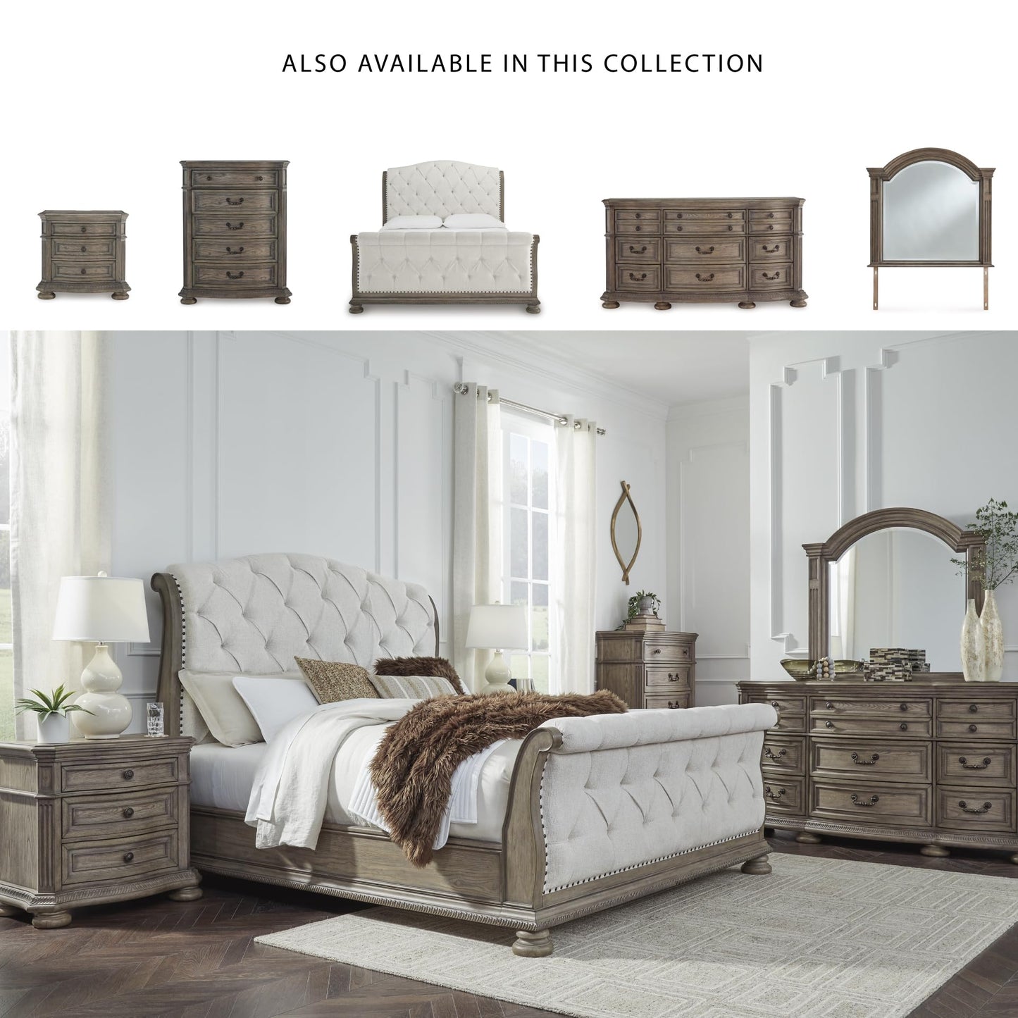 Signature Design by Ashley Ardenfield Traditional Nine-Drawer Dresser with Dovetail Construction, Top Drawers Felt Lined, Metal Hardware, Wood, Light Brown