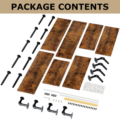 70" Industrial Pipe Shelving - 5 tier Rustic Solid Wood and Heavy Duty Metal Pipe Shelves for Wall,Kitchen Shelves Wall Mounted,Floating Bookshelf,Wall Shelves for Bathroom,Living Room,Coffee Bar