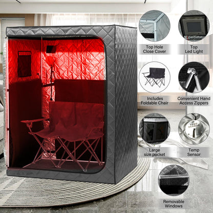 iDOTODO Full Body Portable Personal Infrared Saunas for Home, 2 Person Sauna Tent, at Home Sauna, Portable Infrared Sauna Two-Person Sauna Tent with 2 Foldable Chairs, Remote Control