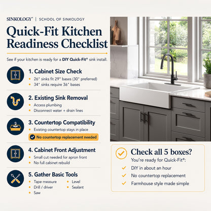 Sinkology Parker 34 Inch Quick-Fit Drop-In Fireclay Farmhouse Kitchen Sink - No Countertop Replacement, DIY 1-Hr, SureFire Chip and Stain Resistant, Sinkology Everyday Warranty, Single Bowl