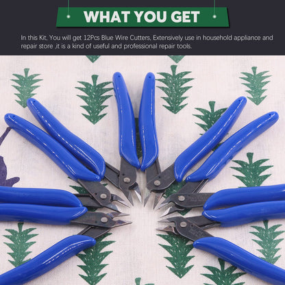 Keadic 12Pcs 5" Wire Cutters with Internal Spring and Soft Rubber Handle, Mini Flush Cutters, Micro Cutting Pliers Wire Nippers, Small Side Cutters for Hobby Modeling Jewelry Electronic Crafts (Blue)