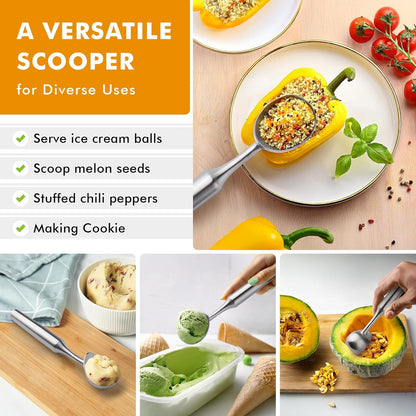 Seamless Frozen Saebye Ice Cream Scoop Stainless Steel. Ice Cream Scooper, Heavy Duty, Design, Comfortable Grip Long