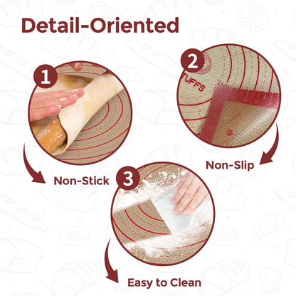 Skiennix Silicone Pastry Mat - Extra Large 26"x16" Non-Slip Baking Mat with Measurements for Easy Dough Rolling