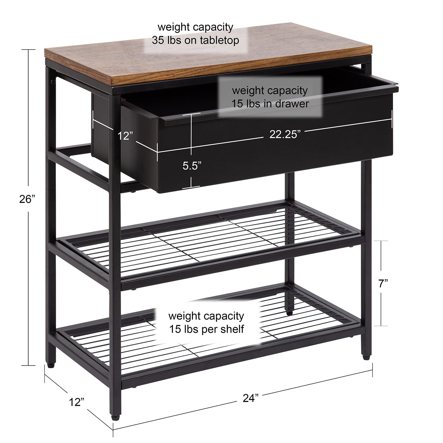 Kate and Laurel Randall Decorative Storage Table, 24 x 12 x 26, Natural Wood and Black, Decorative Casual Industrial Modern Multi-Use Storage