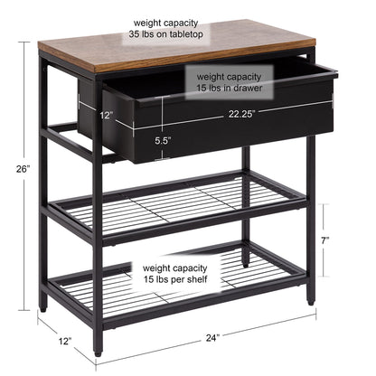 Kate and Laurel Randall Decorative Storage Table, 24 x 12 x 26, Natural Wood and Black, Decorative Casual Industrial Modern Multi-Use Storage