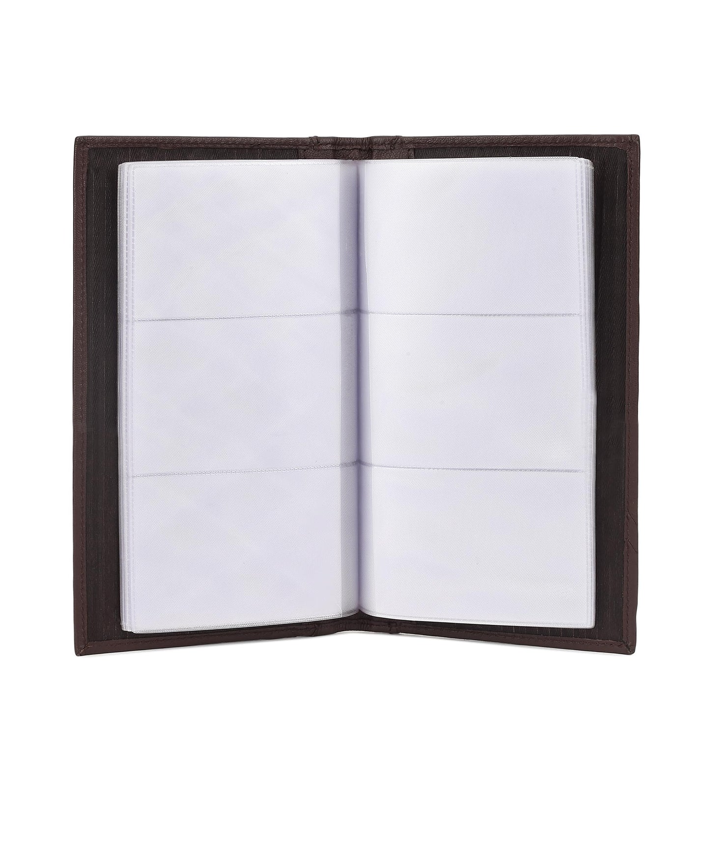Leather Executive Business Credit Card Book Holder Professional Card Organizer -Clear Slots (Dark Brown)
