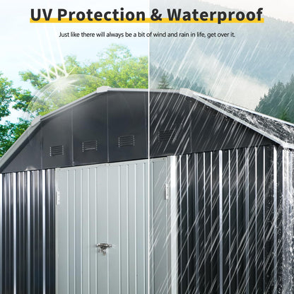 10x12 FT Outdoor Metal Storage Shed with Sloped Roof, Lockable Double Doors, 8 Air Vents, Galvanized Steel Garden Shed, Weather-Resistant Tool Storage House with Easy Assembly for Backyard Patio Lawn