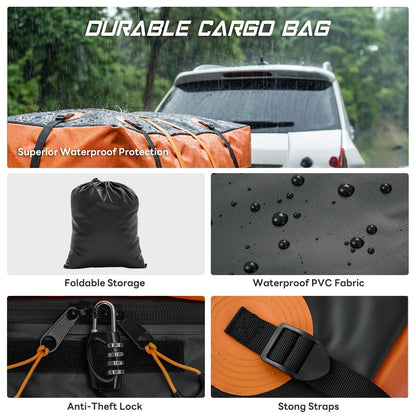 KMFurnila Folding Hitch Mount Cargo Carrier, 60.1" x 20" x 6" Steel Rack with 500 lbs Capacity, Includes Waterproof Bag, Cargo Net, Combination Lock, Straps and Hitch Stabilizer