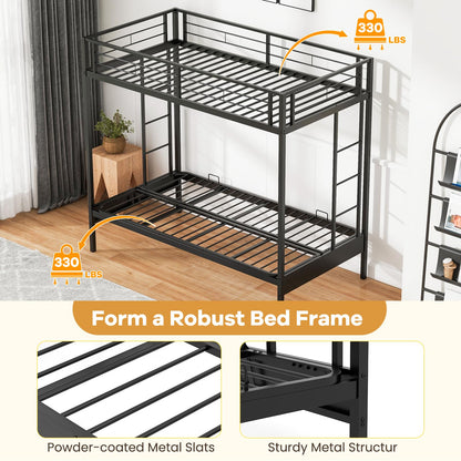 Giantex Twin Over Twin Futon Bunk Bed, Convertible Metal Bunk Bed with Futon Frame, 2 Ladders & Safety Guardrails, Heavy Duty Sofa Couch Beds with Under-Bed Space, for Kids, Teens, Adults, Black