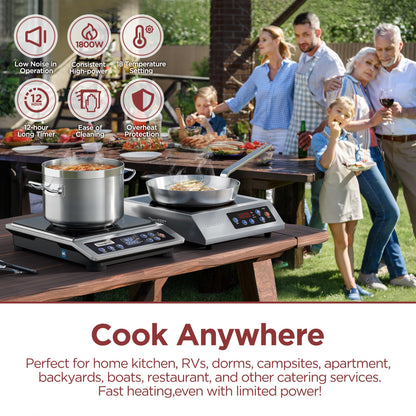 ChangBERT Portable Induction Cooktop Enhanced Version, One-Click Max Power 1800W Large Heating Coil Burner, Precise Temperature Control, NSF Certified Commercial Grade Low Noise Hot Plate