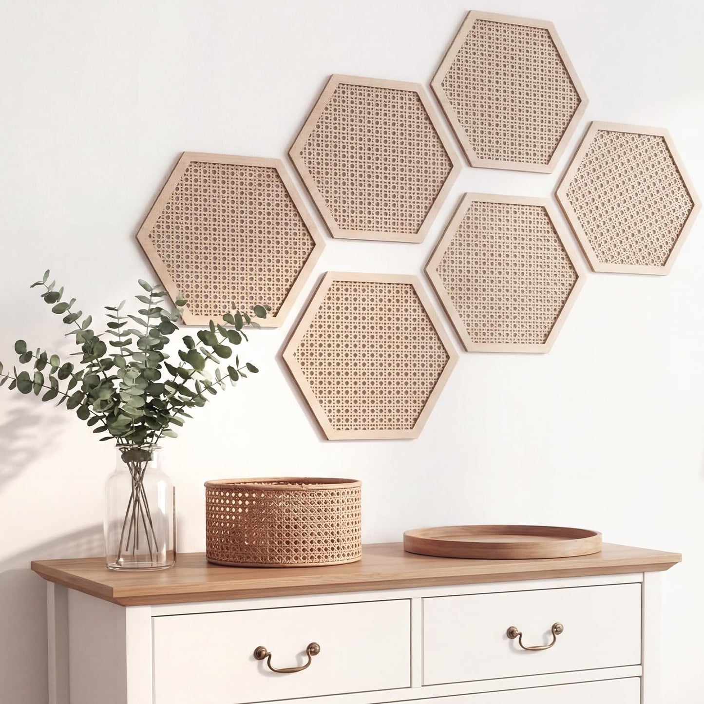 Ripeng 6 Pcs Honey Comb Decorations 11.8 Inch Hexagon Wall Decor Farmhouse Wood Earthy Hexagon Wall Panels Modern Hollow Carved Design Rustic Abstract Decor for Living Room Kitchen(Hollowed Style)
