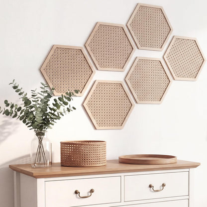 Ripeng 6 Pcs Honey Comb Decorations 11.8 Inch Hexagon Wall Decor Farmhouse Wood Earthy Hexagon Wall Panels Modern Hollow Carved Design Rustic Abstract Decor for Living Room Kitchen(Hollowed Style)