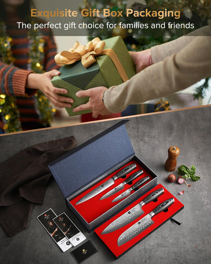 XINZUO 5-Piece Kitchen Knife,Super Sharp Damascus Steel Professional Chef Knife Set with Pakkawood Handle, Gift Box