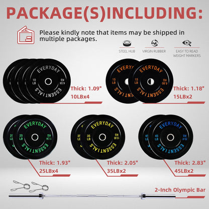 Fitvids 2-Inch Olympic Bumper Weight Plates Including 280 LB Weight Plates & 7FT Olympic Barbell Bar, Black