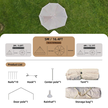 KEIKI 4 Season Canvas Bell Tent 16.4 FT Waterproof All Weather Glamping Yurt Tent, Luxury Hot Tent Stove Jack, Breathable Spacious Family Camping Teepee for 8 People Outdoor Hunting Party Event Green