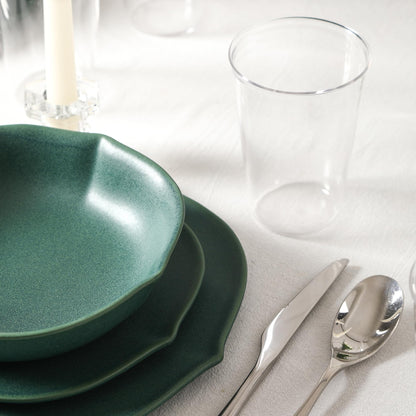 Stone Lain Baskerville 32-Piece Dinnerware Set Stoneware, Borosilicate Glass, Green