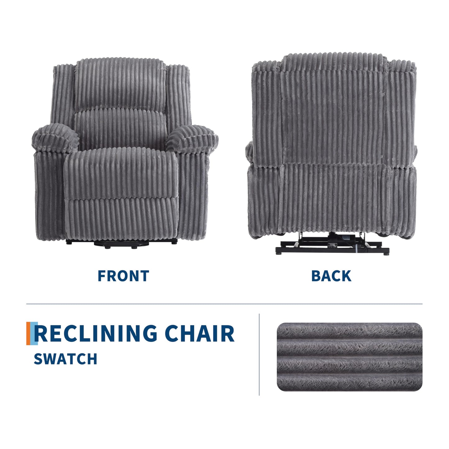 Garvee Corduroy Recliner Chair, Manual Recliner Sofa with Handle, Pillow Top Arms, Thick Padding, Side Pocket, 330Lbs Capacity, Adjustable Recliner for Living Room, Bedroom, Home Theater, Dark Gray
