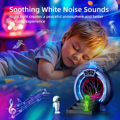 Back-to-School Season Boy Gift,Night Light Aurora Projector for Kids LED Plasma Ball Lamp/Clock,White Noise/Bluetooth