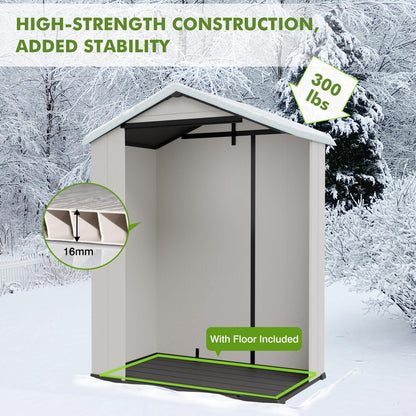 COOS BAY 5x3 Outdoor Storage Shed with Floor, Lockable Doors, All-Weather Resin Garden Tool Shed, White/Gray