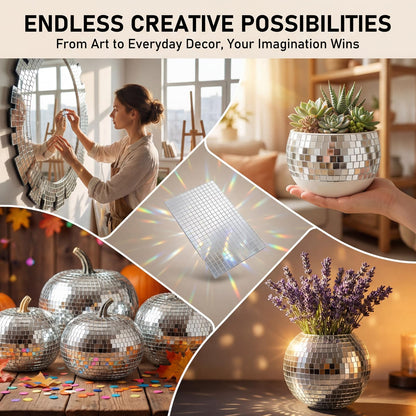 Yuanan 12000 PCS Disco Ball Mirror Tiles, 5×5 Mm Self Adhesive Mirror Mosaic Tiles Bulk Glass Mosaic Stickers Extra Sticky for Flower Pots, Glassware, Cups, DIY Crafts, Party and Home