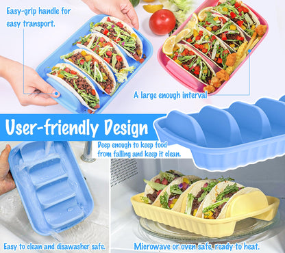 Webake 3 Packs Extra Strong Silicone Taco Holder 5mm Thickness, BPA Free & Macrowave Safe, 9.8" Large Reusable Divided Taco Plates, Effortlessly Portable & Dishwasher-Safe